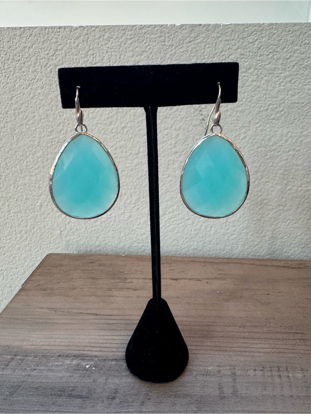 Stella & Dot Aqua Teardrop Earrings with Silver Trim